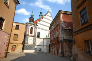 Lublin : rue Złota et Kościół pw. św. Stanisława Biskupa Męczennika
