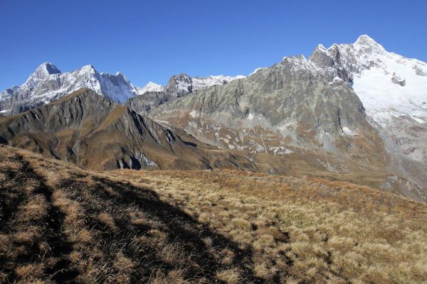 Tête de Ferret (à gauche) , les Grandes Jorasses et le Mont de Greuvettaz  